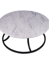 Carrara marble round coffee table with a wrought iron base, featuring a sleek and elegant design, measuring 100x100 cm, perfect for modern and classic living spaces